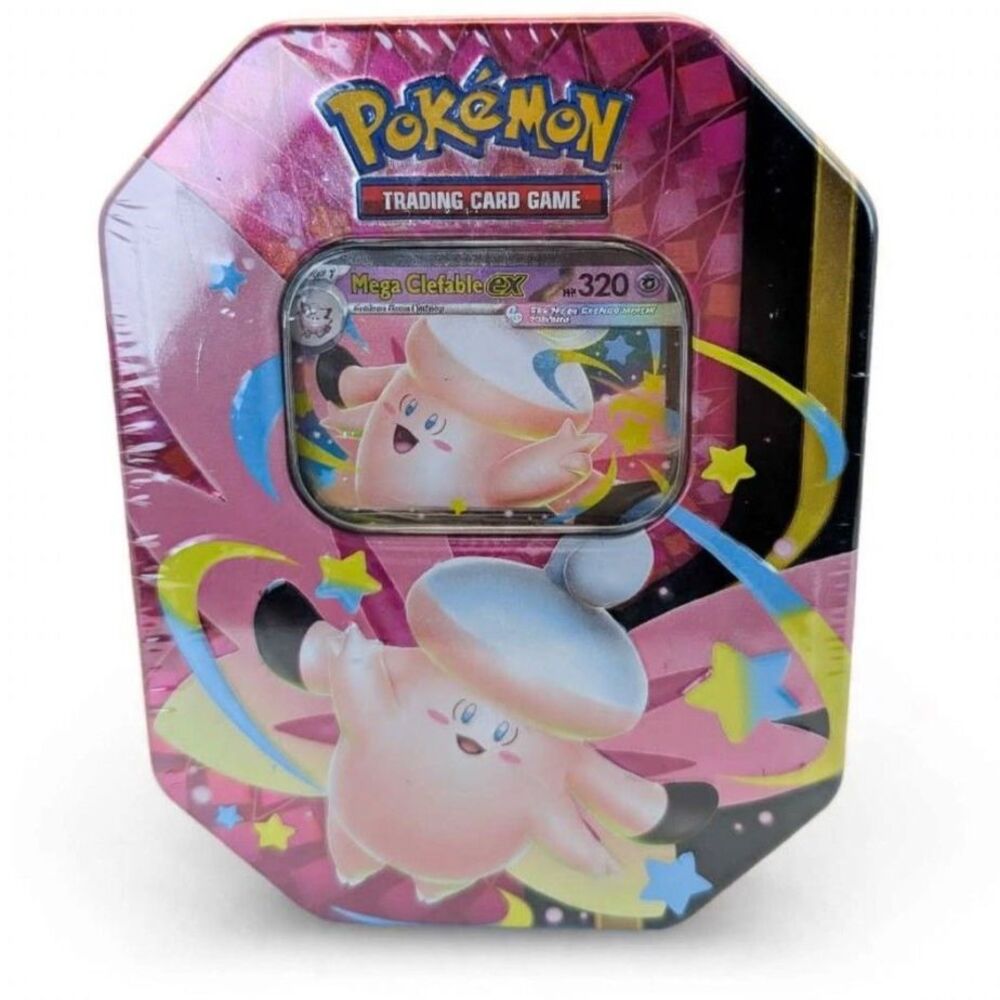 Pokemon TCG Mega Moonlit Tin Mega Clefable ex Foil Promo 4 Booster Packs Sealed